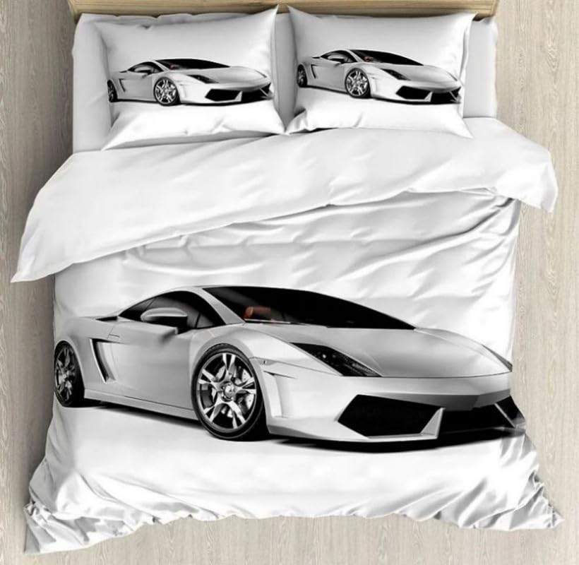 Housse de couette 90x190 voiture blanche microfibre anti-plis et douce