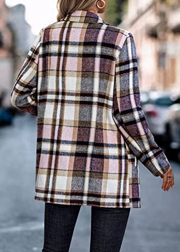 PRETTYGARDEN Women Plaid Shacket Jacket Trendy Fall Casual Button Wool Blend Tartan Trench Coat Winter Clothing with Pockets
