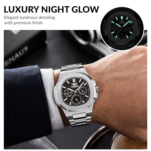 Image of Men's Analog Quartz Watch with Black Dial, Stainless Steel Strap, Date Display, Luminous Hands and Water Resistant Design