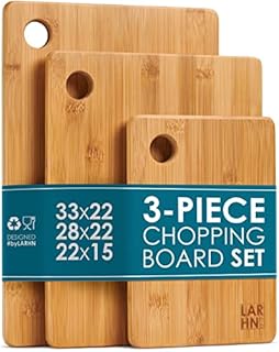LARHN Premium Extra-Thick Wooden Chopping Boards - 3 Piece Bamboo Chopping Board Set - 33x22cm / 28x22cm / 22x15cm - Ideal for Carving Meat, Cutting Vegetables, Cheeses and Bread