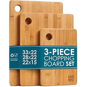 Premium Extra-Thick Wooden Chopping Boards – 3 Piece Bamboo Chopping Board Set – 33x22cm / 28x22cm / 22x15cm – Ideal for Carving Meat, Cutting Vegetables, Cheeses and Bread – by LARHN