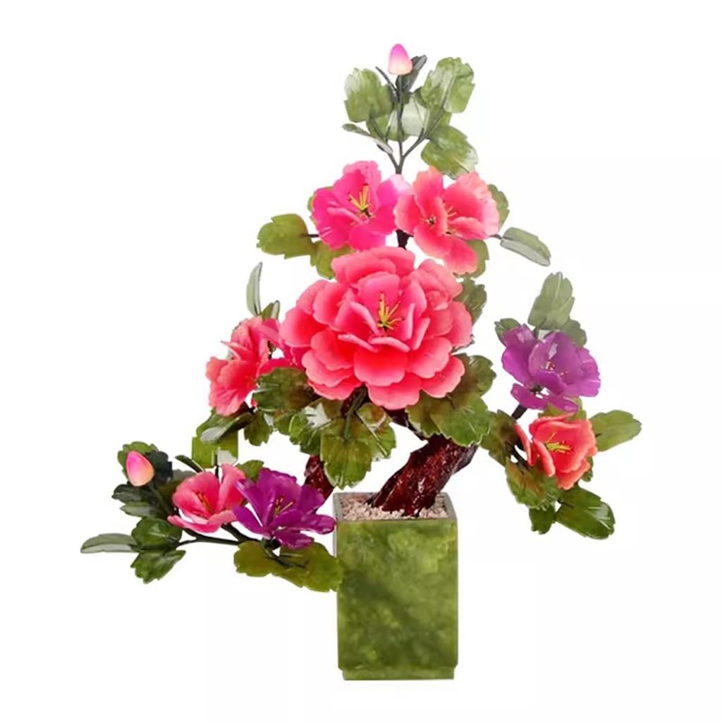 DFGHNBVC Artificial Bonsai Tree Jade Peony Bonsai Living Room Home Decoration Jade Crafts Bedroom New Chinese Style Flower Stand Crafts Ornament Desktop Display Fake Plant Greenery Dec,
