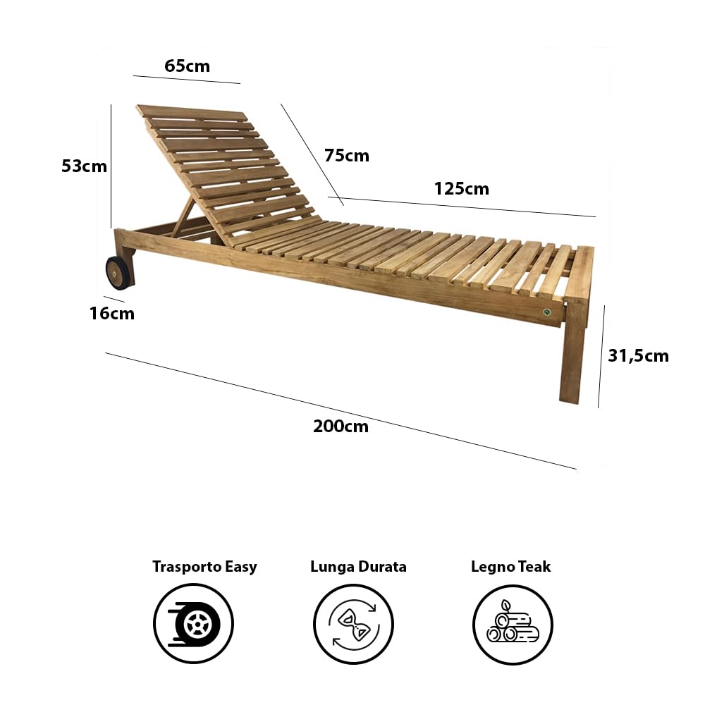 Lettino Prendisole con Schienale Regolabile in Legno Teak Elafonisi (Elafonisi)