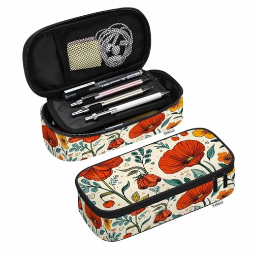 Image of Yekiua Floral Pencil Pouch Blossom Wild Flower Leaves High Capacity Pencil Case Stationary Bag Cosmetics Bag Colorful