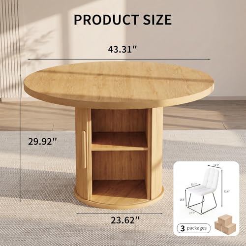 Image of 5-Piece Dining Set for Small Spaces 43.3 inch Round Table & 4 PU Leather Chairs, Modern Farmhouse with Storage Shelf, Apartment Kitchen Easy Assembly (Walnut Color Round Table + 4 U-Shaped Black Chairs)