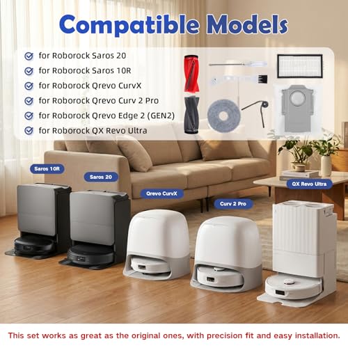 Image of 28 Pack Accessories Kit for Roborock Saros 20, Saros 10R, Qrevo CurvX | Qrevo Curv 2 Pro, Qrevo Edge 2 Robot Vacuum Replacement Parts, 2 Main Brushes 4 Filters 6 Side Brushes 6 Mop Pads 6 Dust Bags