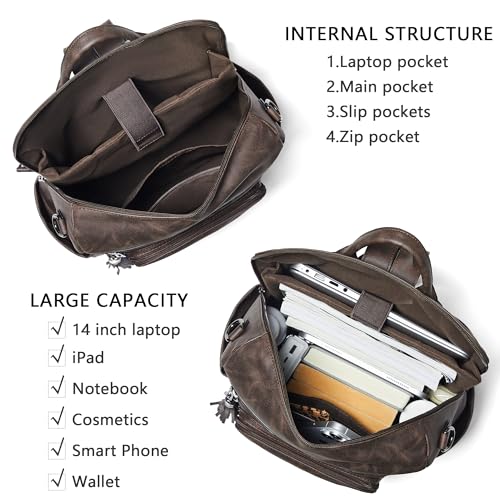 Image of Shrrie Vegan Leather Laptop Backpack for Women 15.6 inch Work Backpack Fashion Travel Backpack Purse for Business College