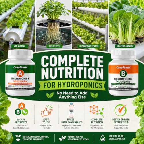 Image of Casa De Amor Hydroponic A & B Nutrients- Suitable for Leafy, Veggies, Tomatoes and Fruits, Solid Mixture | Contains 15 Elements, Makes 200 Liter Solution, Balanced Plant Nutrition for Hydroponics