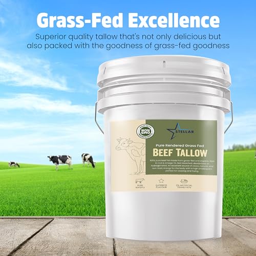 Stellar Beef Tallow - 100% Grass-Fed & Finished - Perfect for Cooking, Baking and Frying - Food Grade - 5 LBS  
Stellar