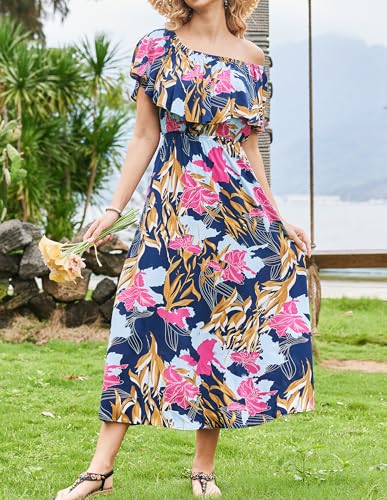 Image of Bluetime Womens Maxi Dress Off Shoulder Floral Print Boho Beach Long Summer Dresses