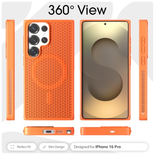 Image of Pikkme Back Cover for Samsung Galaxy S25 Ultra 5G | Honeycomb Cooling Design | Silicone Heat Dissipation | Mag-Safe Compatible | Shockproof Camera Protection Bumper Case (Orange)