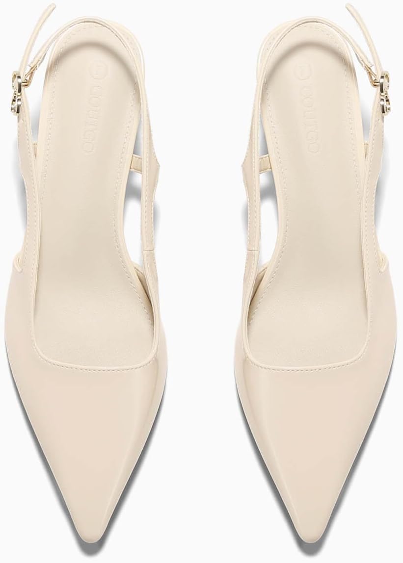Coutgo Womens Low Kitten Heels Slingback Pumps Closed Pointed Toe Buckle Party Work Dress Shoes - Image 5