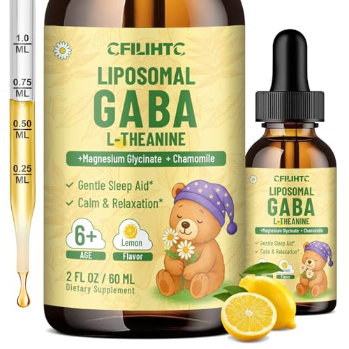 Image of Liposomal GABA L-Theanine Drops for Kids - Liquid GABA Supplement with Magnesium, Chamomile, Lemon Balm & Vitamin B6 - Support Relaxation, Focus & Stress Relief for Kids & Adults - Lemon Flavor