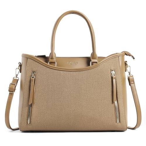 Image of EXOTIC Alvara Tote Bag for Women | Multi-Compartment Handbag with Laptop Space, Front Zip Pockets & Luggage Sleeve | Premium PU Leatherette Work & Travel Tote
