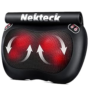 Nekteck Rückenmassagegerät mit Wärme, Shiatsu Nacken- und Rückenmassagegerät für den Rücken, Schulterschmerzlinderung, elektrisches Tiefengewebe-Knetmassagekissen für Zuhause, Büro