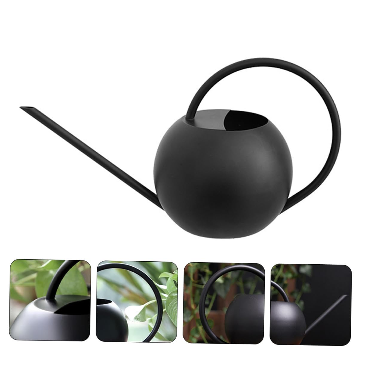 Edelstahl Gießkanne 1000 Ml mit Langem Ausguss Matte Schwarze Gartengießkanne Präzises Spritzfreies Gießen Großer Einfüllöffnung für Garten und Zimmerpflanzen