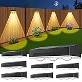 Solar Fence Lights Outdoor 8 Pack Waterproof High Brightness Upgraded 3 LED Spot Lens Deck Lights 7 Mode Warm & Cool White RGB Solar Powered Wall Lighting Decor for Outside Patio Step Backyard Railing