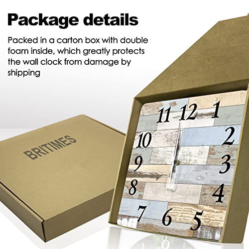 Wall Clock, Square Silent Non Ticking Clock 12 Inch, Old Wood Ceramic White Marble, Home Decor For Living Room, Bathroom, Bedroom, Kitchen, Office Or School #TOP4