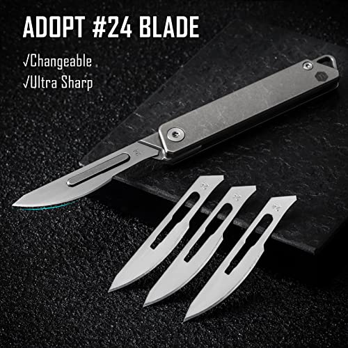 Keyunity Kk02 Titanium Flipper Pocket Knife, Quick Open Keychain Folding Knife With #24 Replaceable Blades For Everyday Carry (Sandblasted) #TOP3