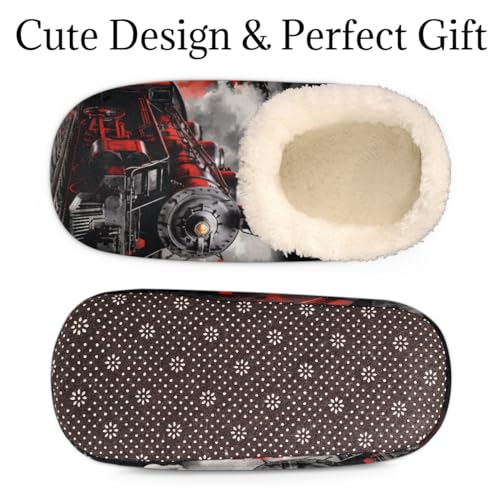 Vintage Steam Train Slippers for Women Men, Cool Train House Slippers Socks Warm Fuzzy Memory Foam Indoor Slippers Lightweight Cozy Anti-Skid Closed Back Home Shoes, Medium3
