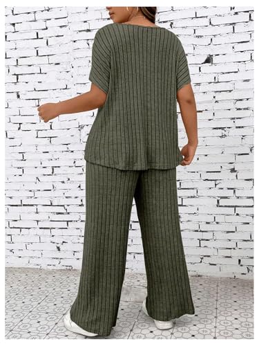 Floerns Women's Plus Size Short Sleeve Tee Shirt Wide Leg Pants 2 Piece Tracksuit2