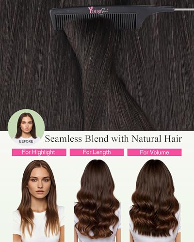 Image of YoungSee Dark Brown Tape in Extensions Brown Invisible Tape in Hair Extensions Human Hair Can be Heat-Styled Tape ins Human Hair Extension for First-time Users 50g 16 Inch 20pcs