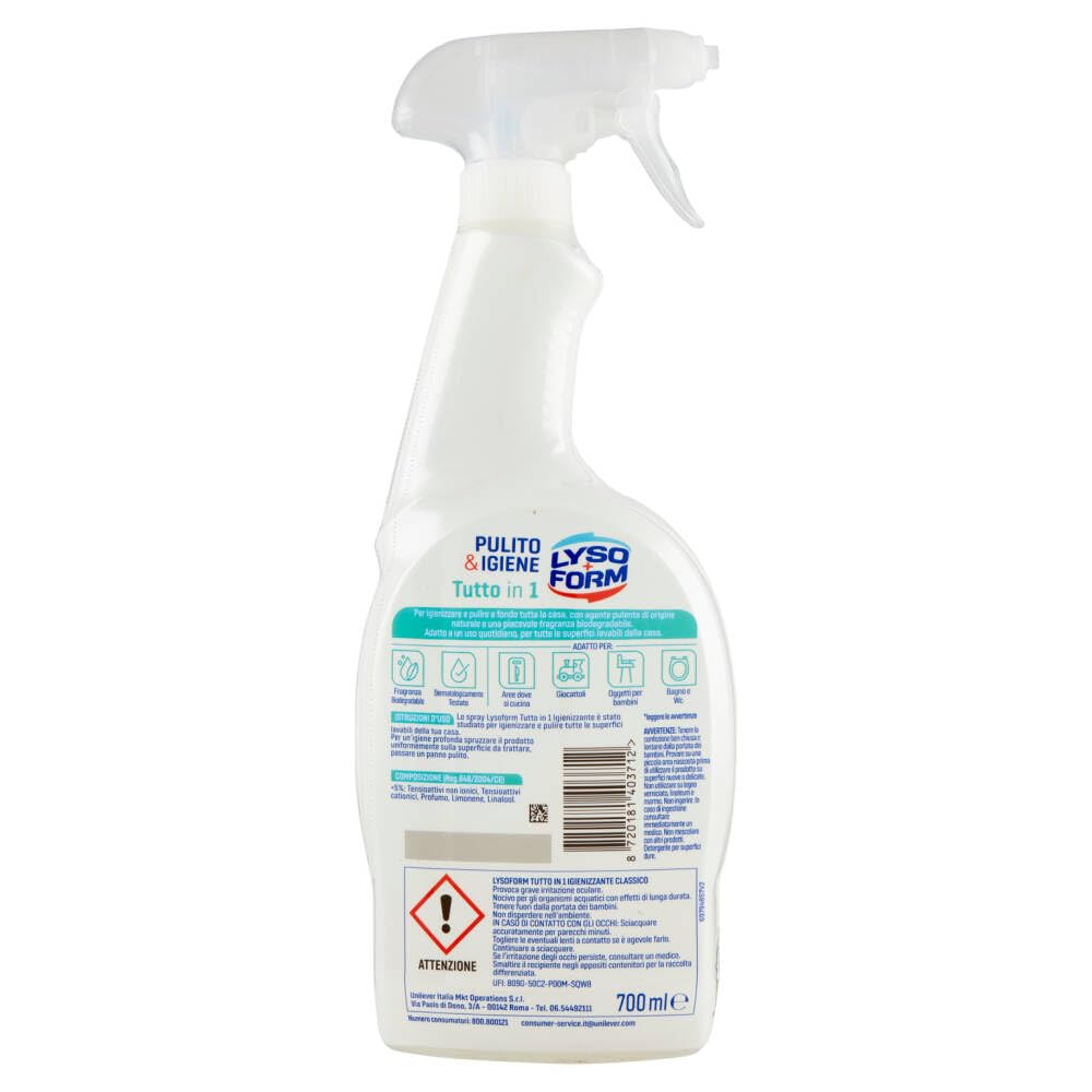 Lysoform Pulito & Igiene Tutto in 1 Classico 700 ml - Detergente multiuso per pavimenti e superfici - Profumo fresco + portachiavi Italy Shop Service gratuito