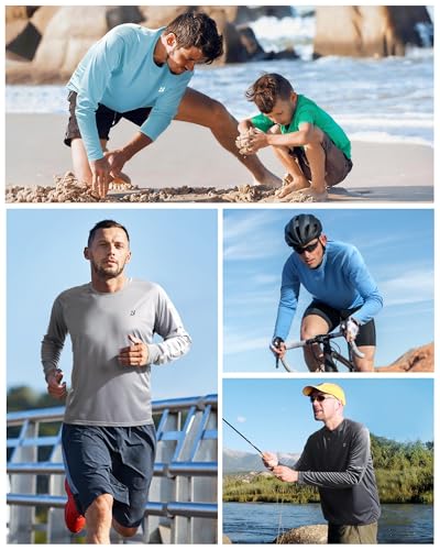 Image of Roadbox Mens UPF 50+ UV Sun Protection Shirts Outdoor Long Sleeve SPF Rash Guard for Fishing Hiking Swimming Running