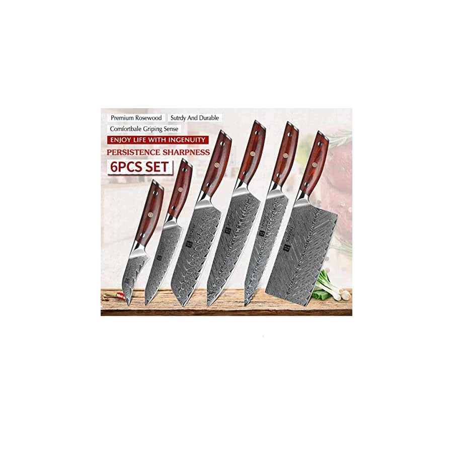 Kitchen-Knife-Sets-6PCS-Kitchen-Knives-Set-VG10-Damascus-Steel-Damascus-Knife-Cooking-Tool-Kitchen-Knives-Rosewood-Handle-MAYiT2855 Kitchen Knife Sets, 6PCS Kitchen Knives Set VG10 Damascus Steel Damascus Knife Cooking Tool Kitchen Knives Rosewood Handle, MAYiT2855