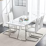 FURNITO Dining Table Set for 4,Modern Rectangle White Dining Table with PU Dining Chairs 4,Ideal for Home,Kitchen Dining Room,Kitchen Table and Chairs for 4