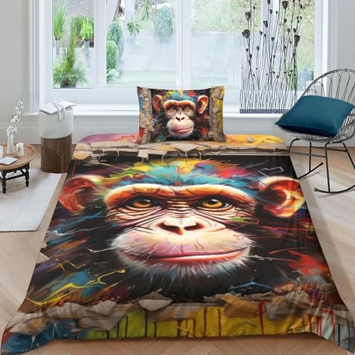 Parure de lit 3D monkey animals breaking through walls en microfibres