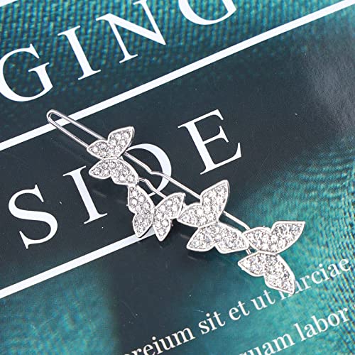 Aneneiceera Crystal Butterfly Hair Clip Silver Hair Barrette One word Clip Rhinestones Hair Pin Headpieces Decorative Hair Pins Headwear Bride Hair Accessories for Women and Girls (Silver) - Image 3