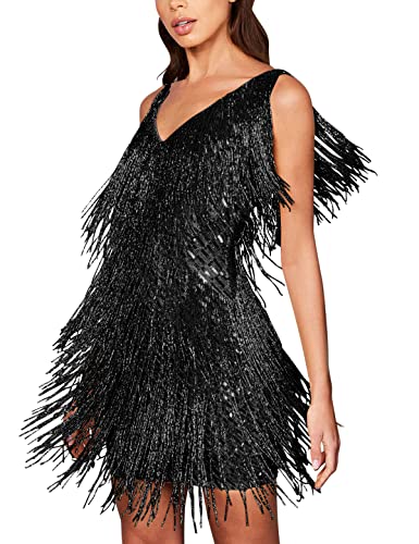 Image of Cocktail Dresses Flapper Dresses 1920s Gatsby with All-Over Sequin Fringe Mini Dresses Prom Party Dress