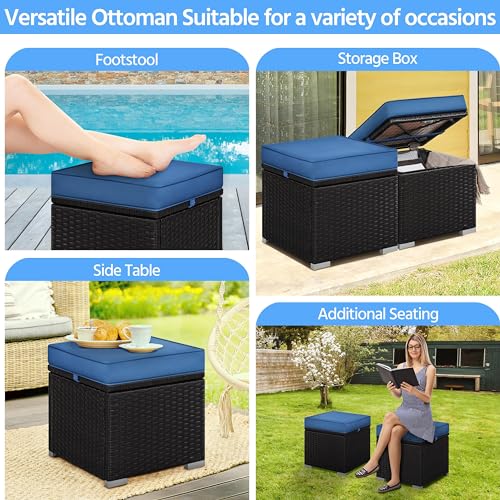 image for Yaheetech Wicker Ottomans, Set of 2 Patio PE Rattan Side Tables with H