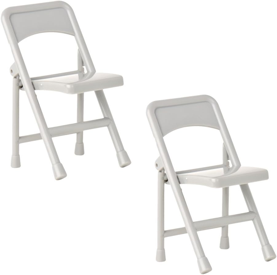 Set of 2 Gray Folding Chairs for Wrestling Action Figures
