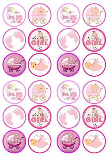 It's A Girl Baby Shower/Birth Mix Edible PREMIUM THICKNESS SWEETENED VANILLA, Wafer Rice Paper Cupcake Toppers/Decorations by Cian's Cupcake Toppers Ltd