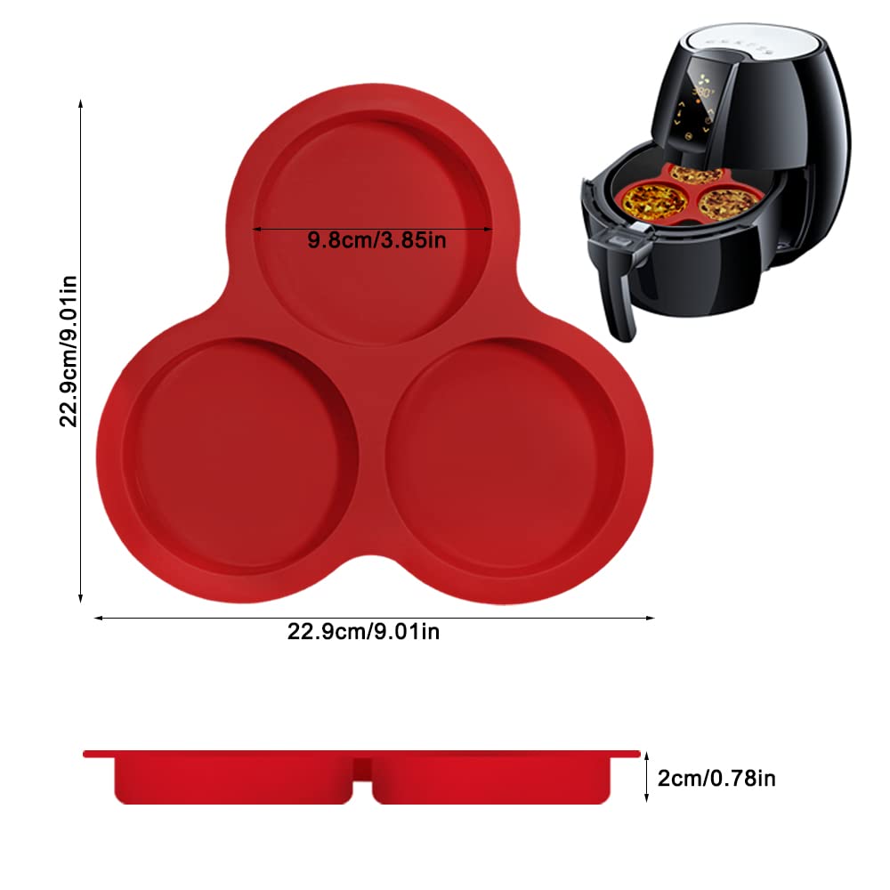 Molde de silicona para freidora de aire, 3 piezas, antiadherente, para hornear, freidora de aire, accesorios con 3 cavidades para freidoras de aire superiores a 6 cuartos de galón (tres 3