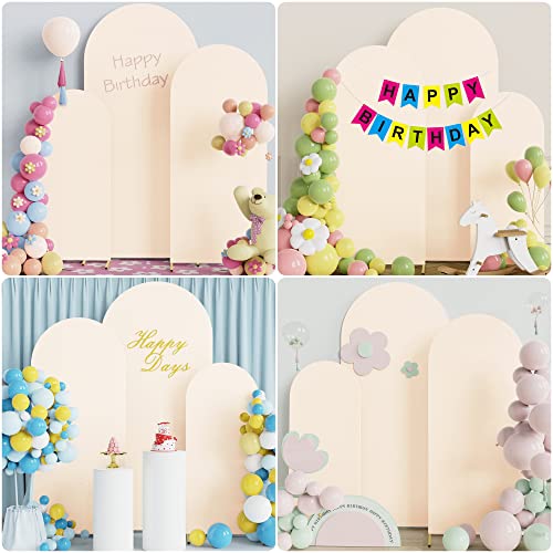 Image of Wokceer Set of 3 Wedding Arch Cover Spandex Fitted Wedding Arch Stand Covers for Round Top Chiara Arch Backdrop Stands Cover for Birthday Party Ceremony Banquet Decoration 4ft,5ft,6ft Beige