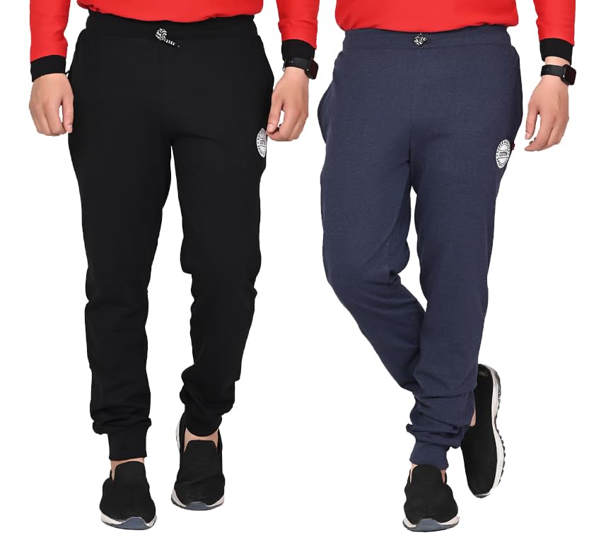 SK Wardrobe Men's Cotton Rib Track Pants | Full Elastic Waist Jogger | Two Side Pockets | Regular Fit Running Gym Sports & Lounge Wear Bottom | Combo Pack of 2-picture-14