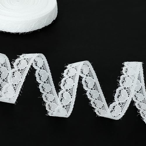 White Lace Ribbon for Gift Wrapping 5/8 inch x 20Yard Lace Trim Ribbon for Sewing Crafts Dress Decoration White Heart Ribbons for Flower Bouquet Christmas Party Decorations Wedding