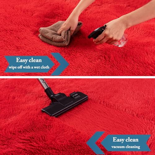 KING DARE 6x9 Area Rugs for Living Room Red Rug, Fluffy Shaggy Fuzzy Plush Furry Large Floor Carpet, Anti-Slip Washable Modern Soft Rug for Bedroom Girls Boys Room Indoor