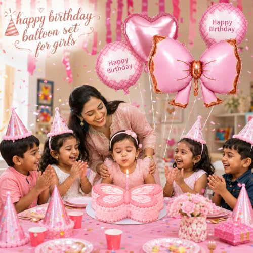 Image of Propsicle Bow Foil Balloons for Birthday Decoration Pink Girls