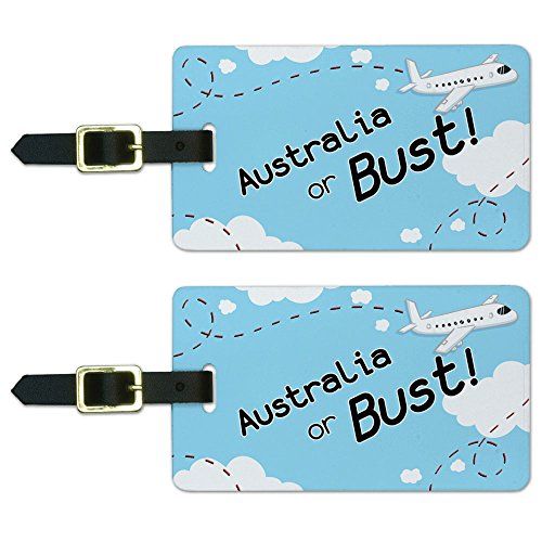 Graphics & More Australia Or Bust Flying Airplane Luggage Suitcase Carry-on Id Tags, White