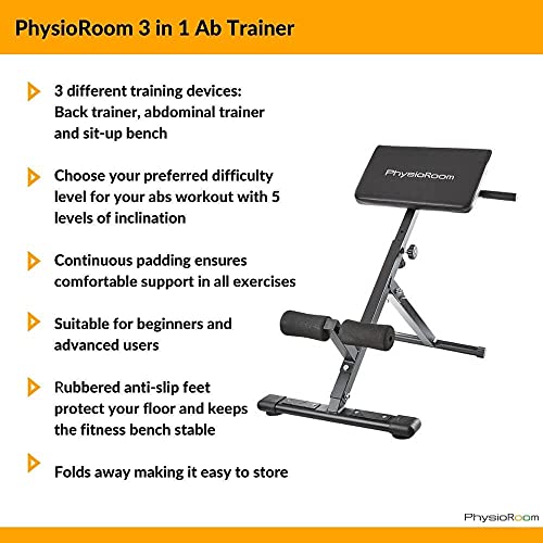 PhysioRoom Adjustable Roman Chair for Back, Glutes and Abs Trainer | 3-in-1 Sit-Up, Back Extension & Core Trainer | Home Gym Equipment with Anti-Slip Design, 5 Incline Levels & Foldable Frame - Image 9