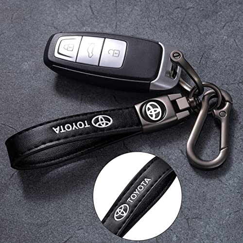 Image of leather car keychain set for Toyota Corolla, RAV4, Highlander men and women family present keychain key ring lanyard accessories (black)