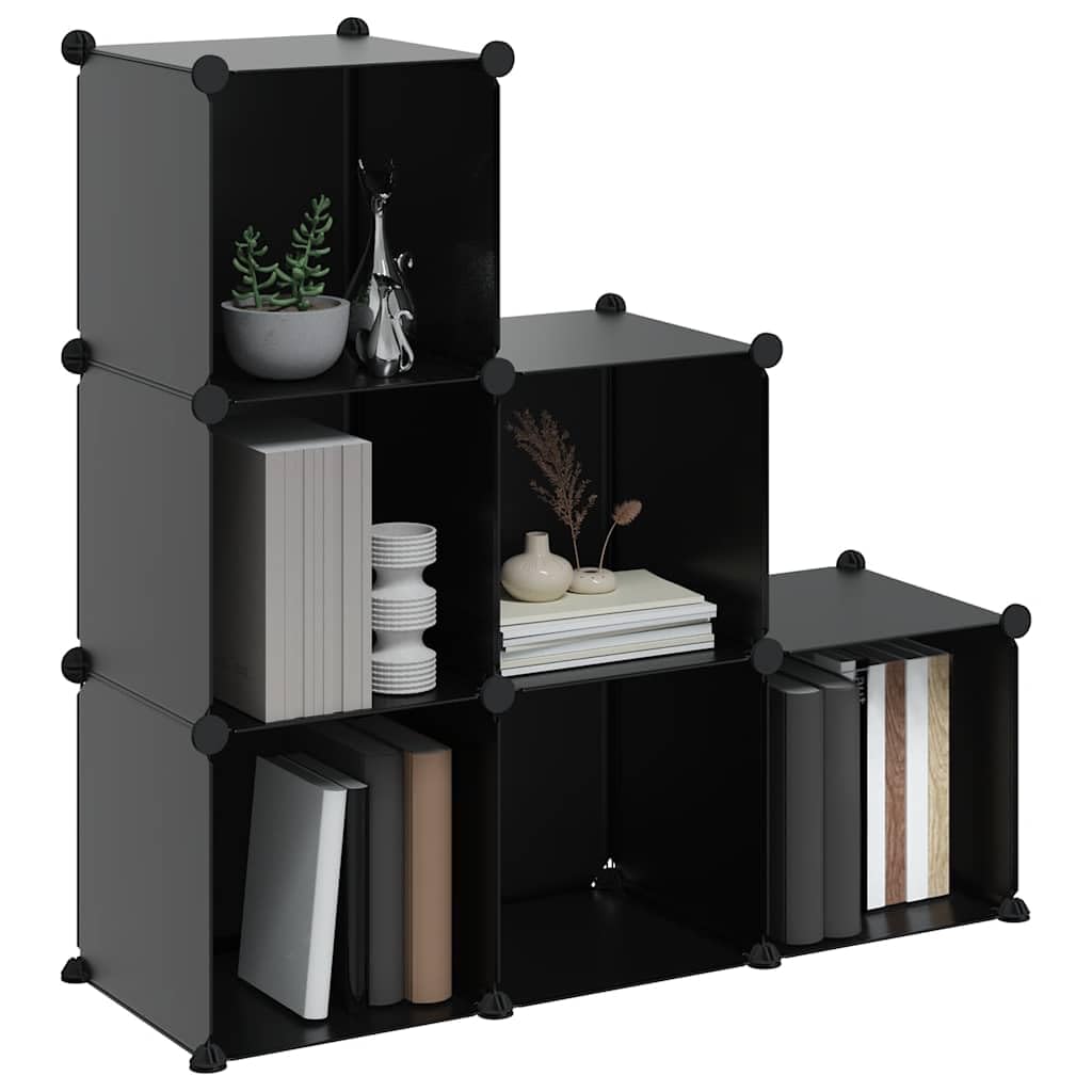 Estantería de Cubos 6 Compartimentos Negro PP | Estructura de acero, resistente al agua, montaje fácil, para hogar, dormitorio y oficina