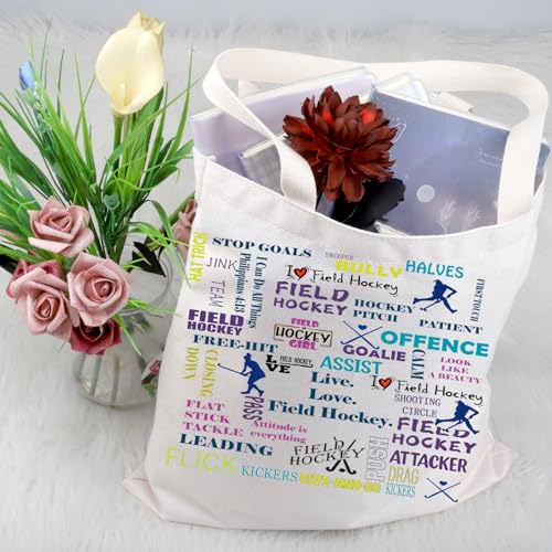 FEELMEM Field Hockey Tote Bag - Girls Hockey Gift & Player Shoulder Bag - Team Gifts, Beige - Image 4