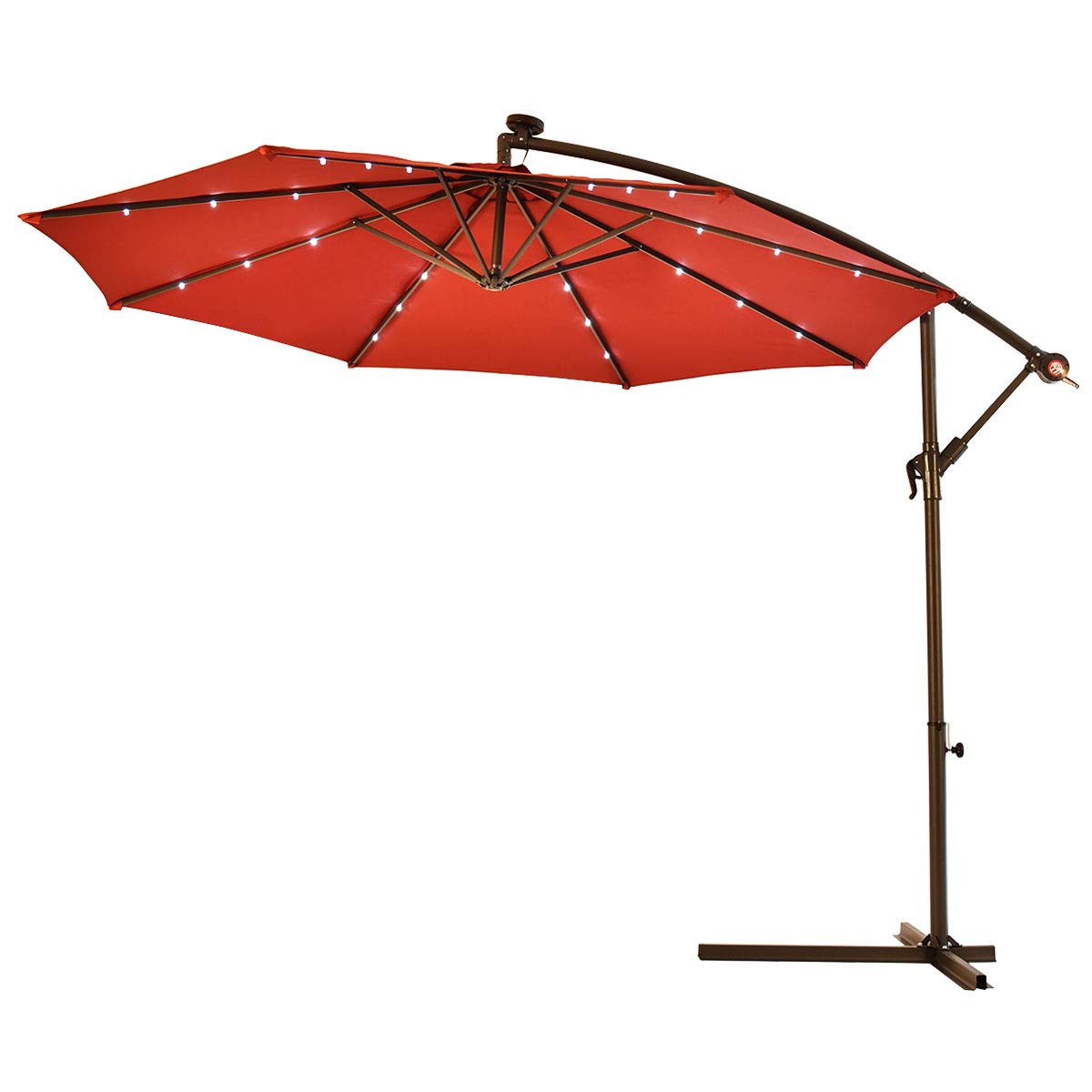 Tangkula 10ft Outdoor Patio Umbrella Solar Led Lighted Sun Shade Market Umbrella With Hanging Cover And Cross Base Burgundy Buy Online In India At Desertcart