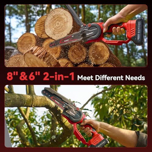 Image of Mini Chainsaw Cordless, 8 Inch & 6 Inch Electric Chainsaw Battery Powered, 1000W Brushless Handheld Power Chain Saw with 2 Batteries, Small Tree Saw for Branch Trimming Wood Cutting