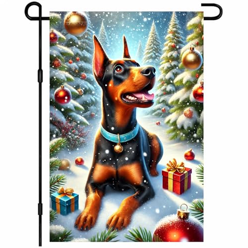 Image of BlissYard Christmas Doberman Dog Garden Flag 12x18 Inch Polyester